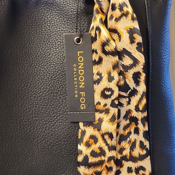 NEW Black London Fog Quendi Satchel w/ Leopard Print Twilly - Picture 4 of 11